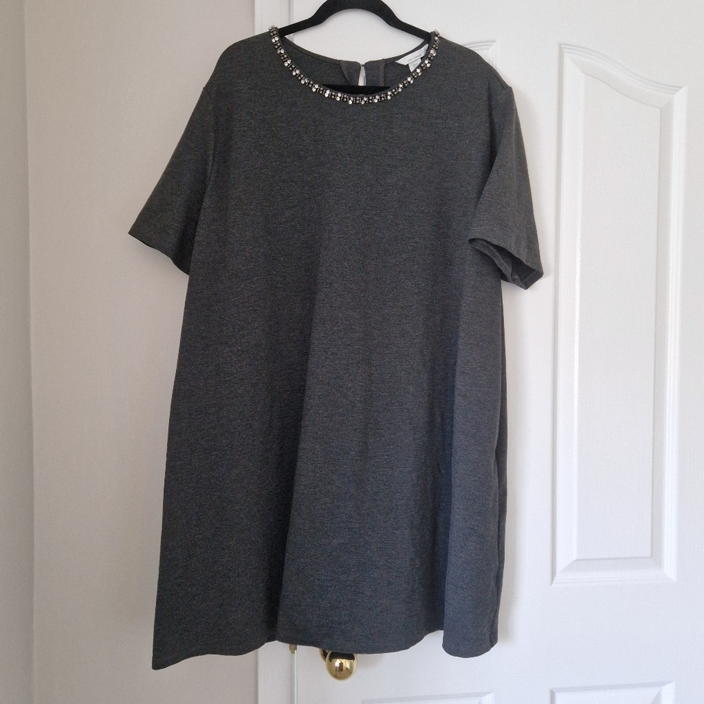 H&M Gray Embellished Tunic Dress with Peter Pan Collar